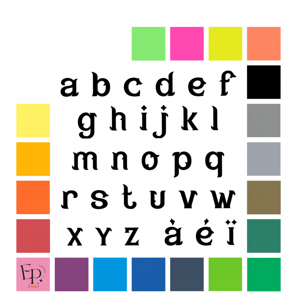 Lettres minuscules à floquer style Encre (police Great Ink) - Uni mat thermocollant Lettres minuscules à floquer style Encre (police Great Ink) - Uni mat thermocollant