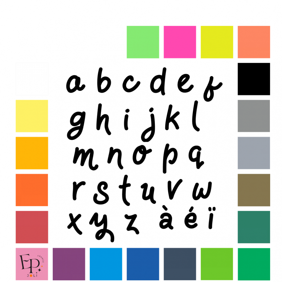 Lettres minuscules à floquer style Espiègle (police Hands down) - Uni mat thermocollant Lettres minuscules à floquer style Espiègle (police Hands down) - Uni mat thermocollant