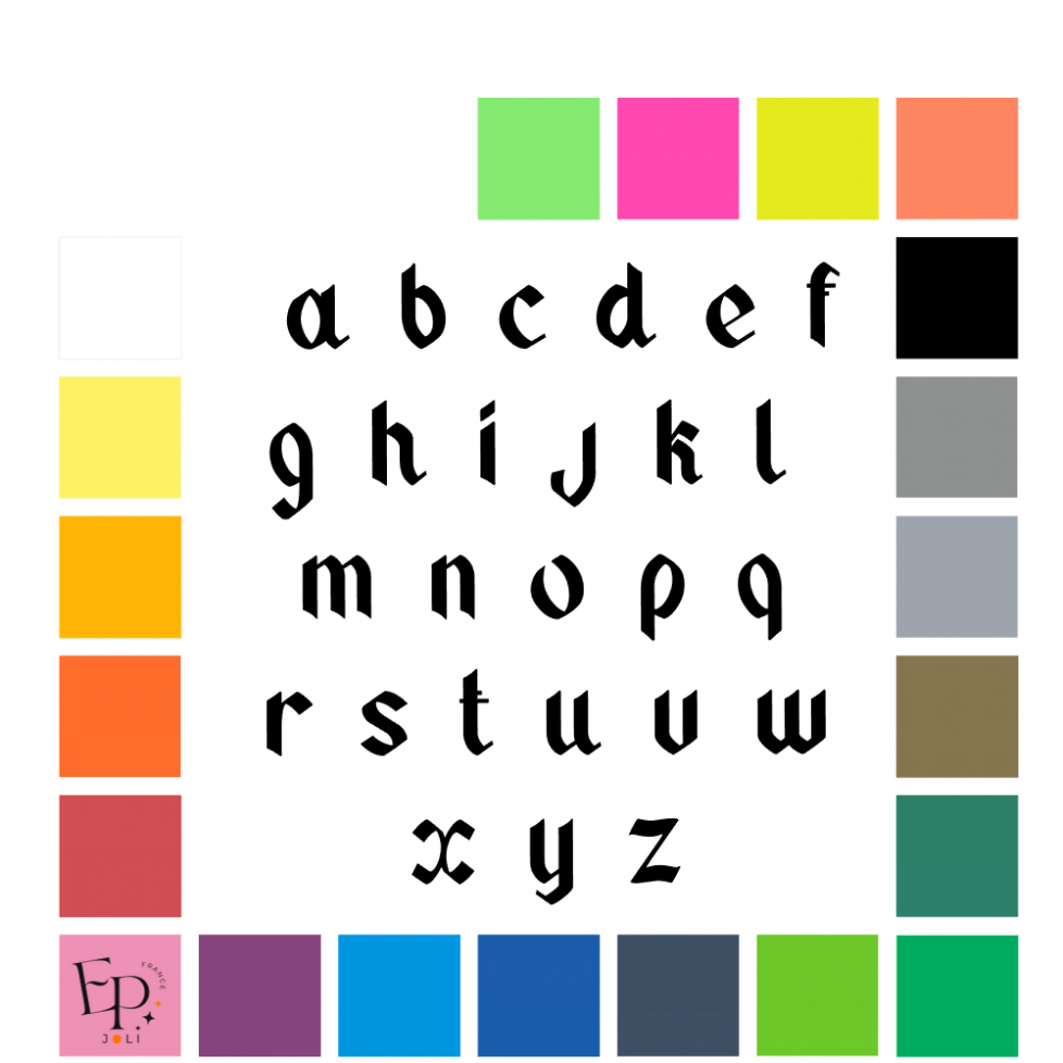 Lettres minuscules à floquer sans accent style Oktoberfest (police Oktoberfest) - Uni mat thermocollant Lettres minuscules à floquer sans accent style Oktoberfest (police Oktoberfest) - Uni mat thermocollant