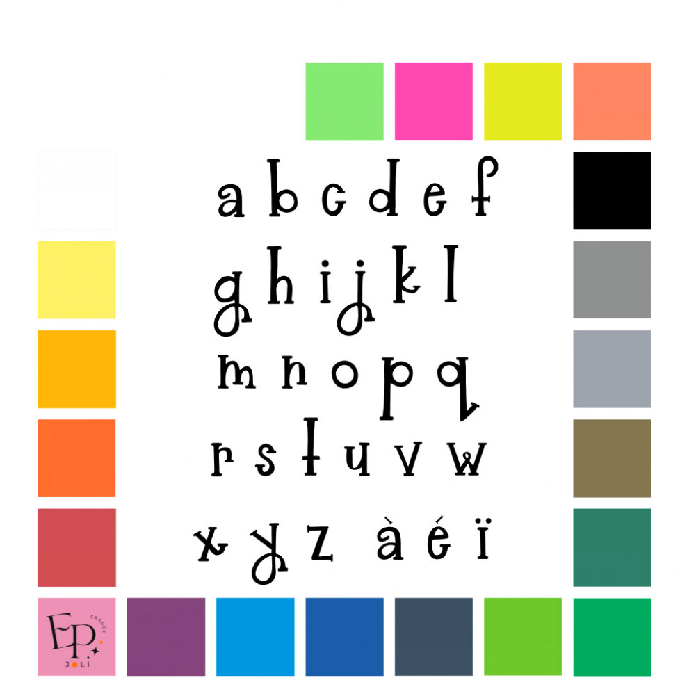 Lettres minuscules à floquer style Framboise (police Raeberry) - Uni mat thermocollant Lettres minuscules à floquer style Framboise (police Raeberry) - Uni mat thermocollant