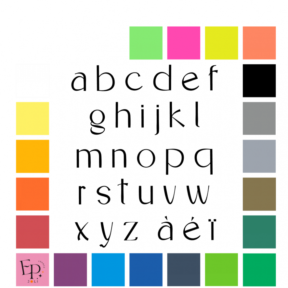 Lettres minuscules à floquer style Classe (police Daragie) - Uni mat thermocollant Lettres minuscules à floquer style Classe (police Daragie) - Uni mat thermocollant