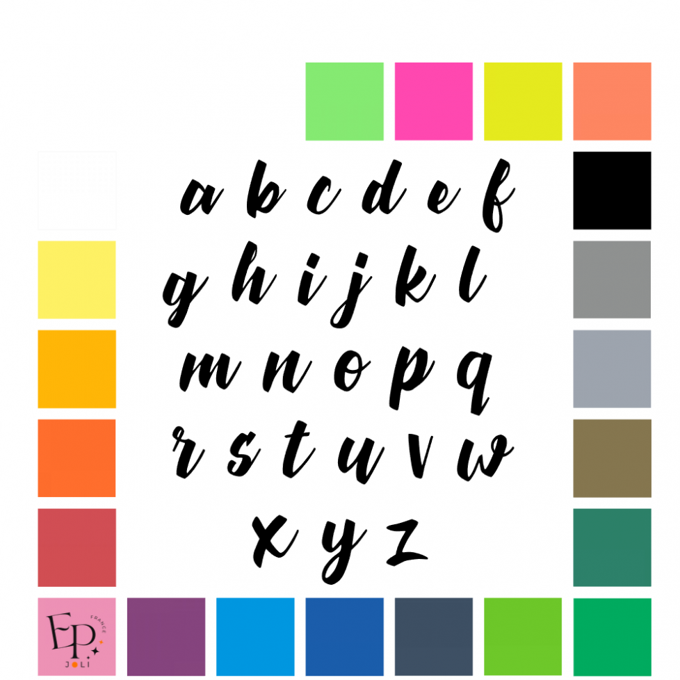 Lettres minuscules à floquer sans accent style Plume (police Quacky) - Uni mat thermocollant Lettres minuscules à floquer sans accent style Plume (police Quacky) - Uni mat thermocollant