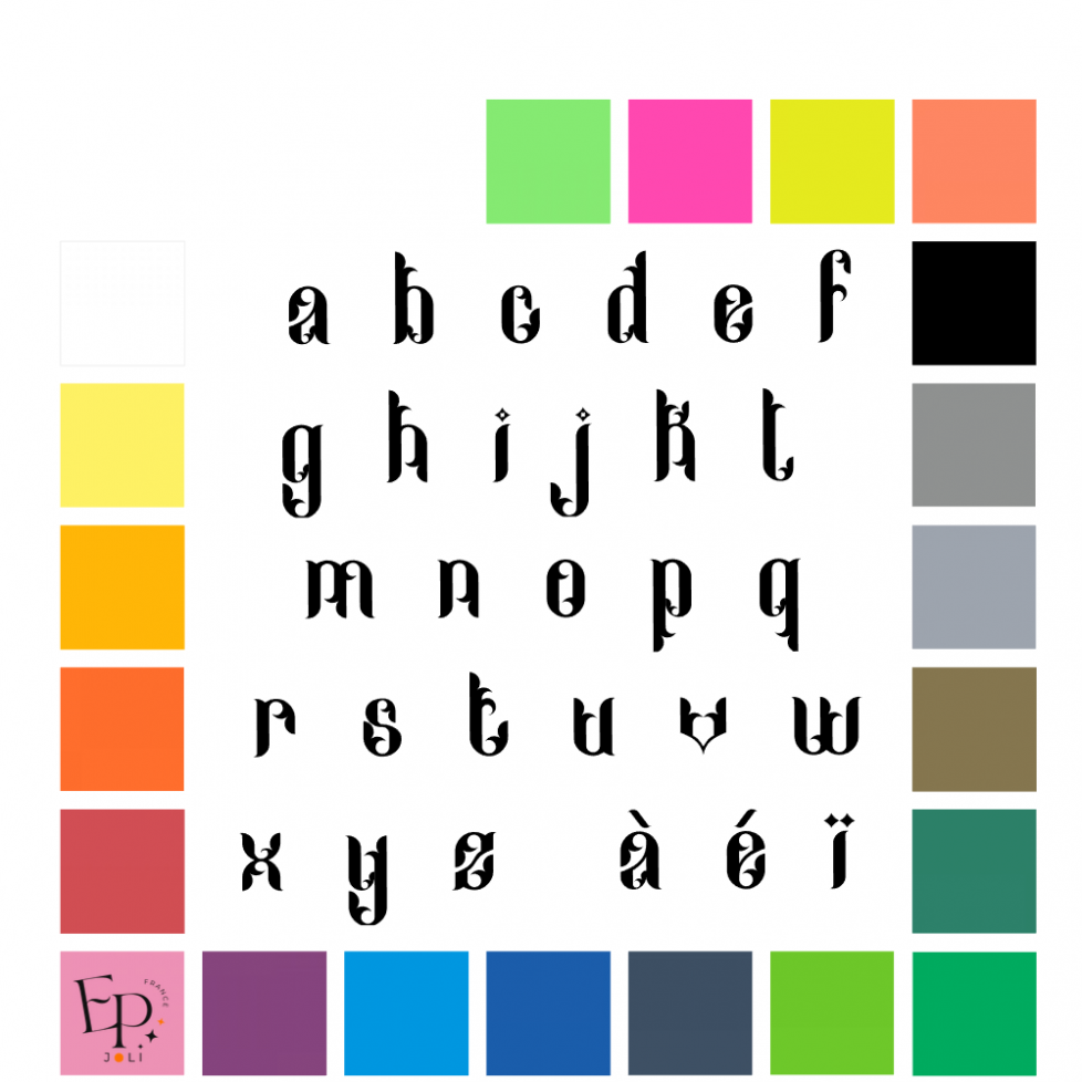 Lettres minuscules à floquer style Gothique (police Neo Thomasy) - Uni mat thermocollant Lettres minuscules à floquer style Gothique (police Neo Thomasy) - Uni mat thermocollant