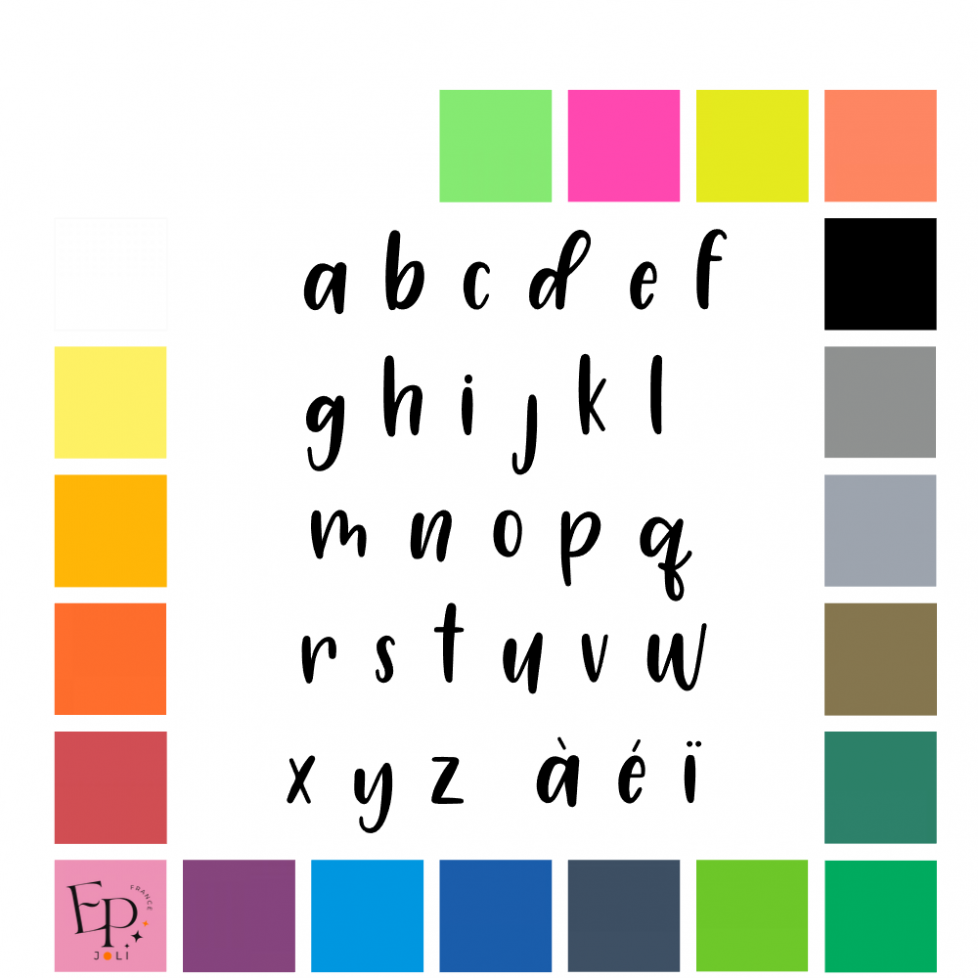 Lettres minuscules à floquer style Ciel (police Sunset Skies) - Uni mat thermocollant Lettres minuscules à floquer style Ciel (police Sunset Skies) - Uni mat thermocollant