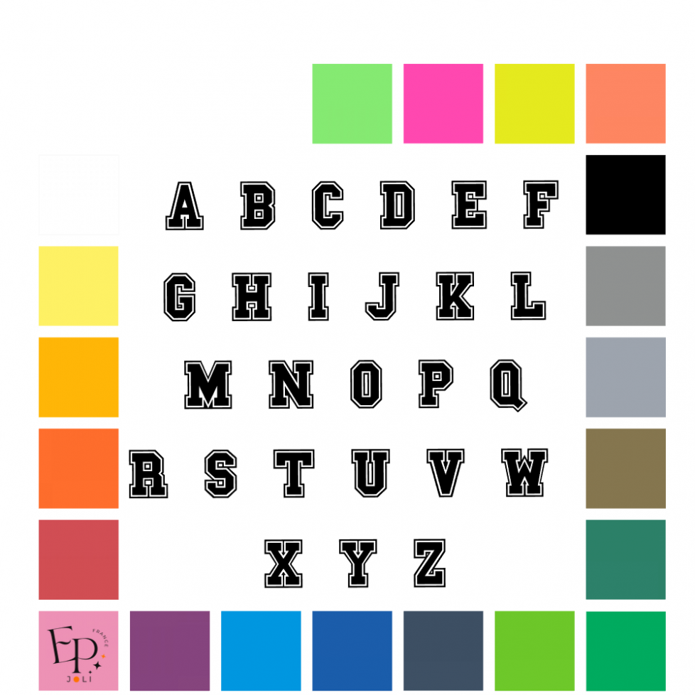 Lettres à floquer sans accent style Champions (police Sport Champs regular) - Uni mat thermocollant Lettres à floquer sans accent style Champions (police Sport Champs regular) - Uni mat thermocollant