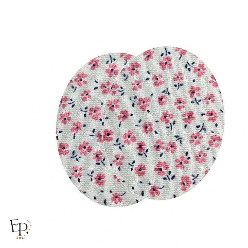 Paire de Genouillères / Coudières thermocollante enfant motif Petites fleurs coloris Fuchsia tige Bleu marine Paire de Genouillères / Coudières thermocollante enfant motif Petites fleurs coloris Fuchsia tige Bleu marine