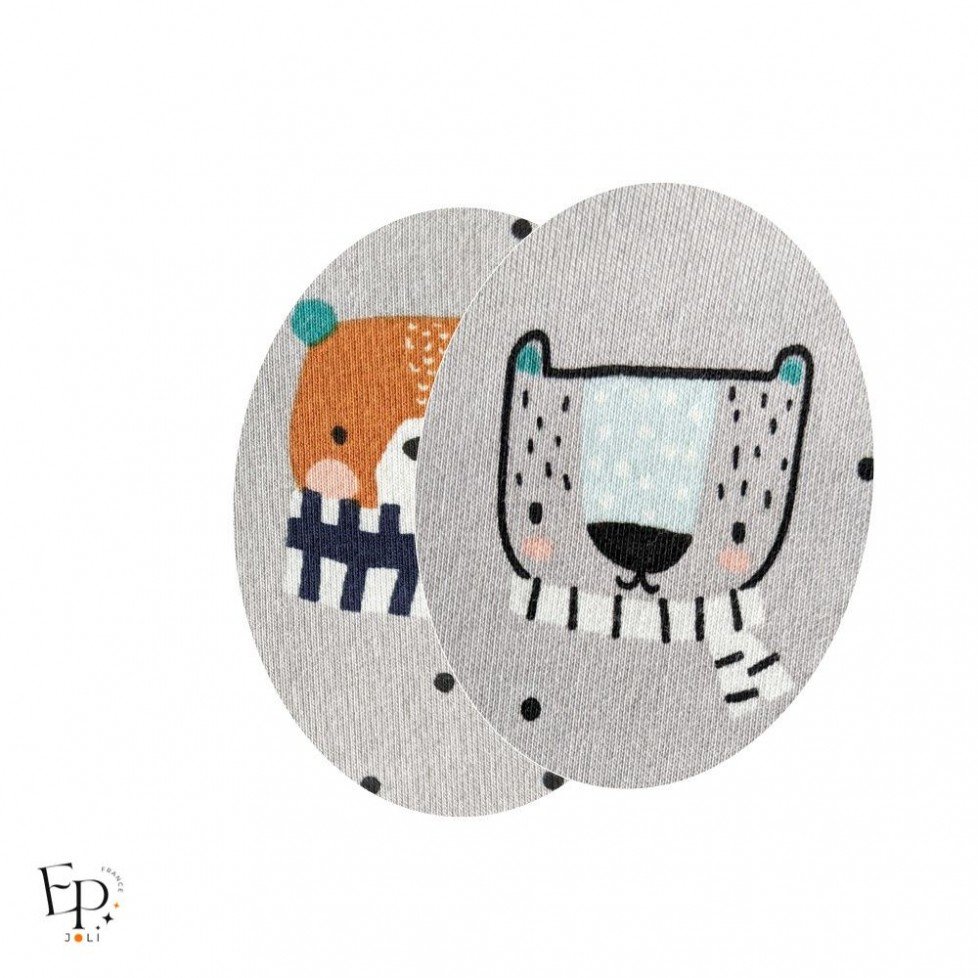 Paire de Genouillères / Coudières thermocollante enfant motif Animaux Ours & Chat avec écharpe Paire de Genouillères / Coudières thermocollante enfant motif Animaux Ours & Chat avec écharpe