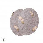 Paire de Genouillères / Coudières thermocollantes enfant coloris Brun chiné avec motifs plumes dorées et saumon