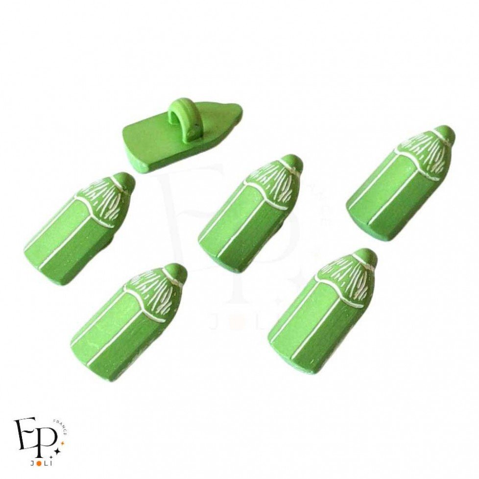 Bouton original en forme de crayon vert, en matière synthétique, 15 mm, avec une fixation à queue pour les vêtements enfants Bouton original en forme de crayon vert, en matière synthétique, 15 mm, avec une fixation à queue pour les vêtements enfants