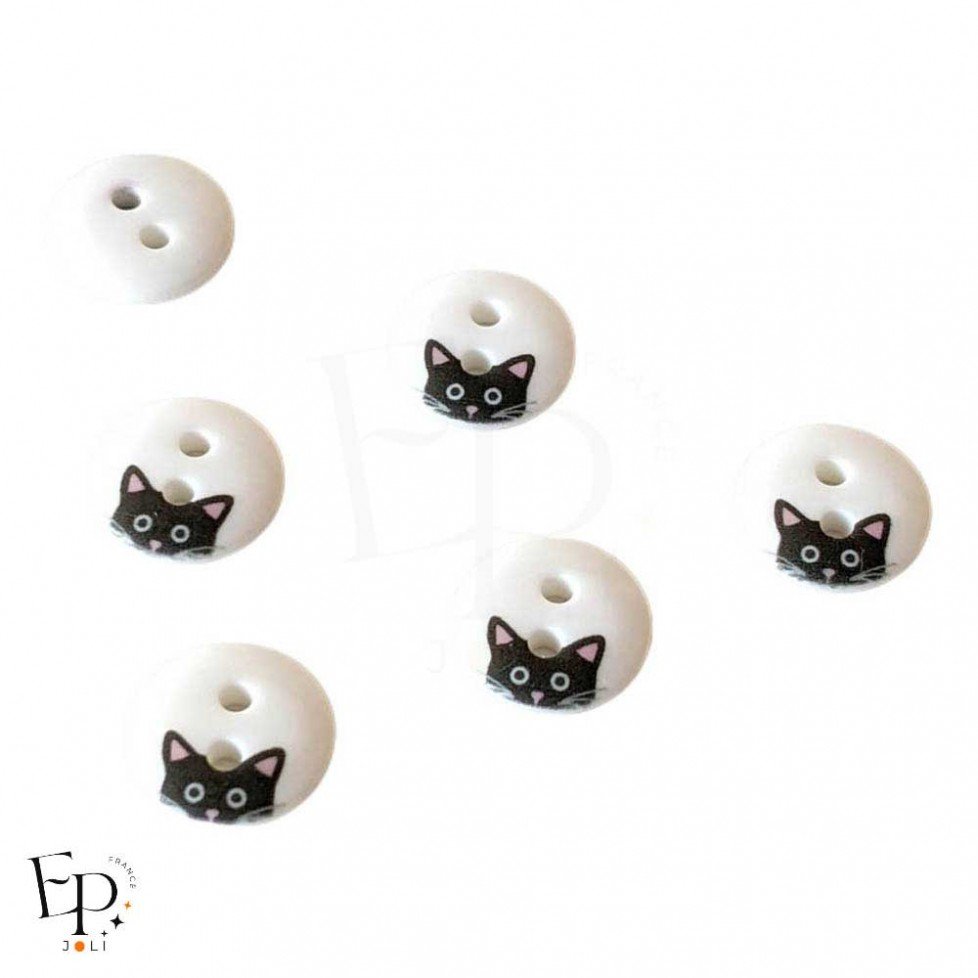 Bouton blanc en polyester avec une tête de chaton noir imprimée, 12 mm, avec 2 trous pour les amoureux des chats ! Bouton blanc en polyester avec une tête de chaton noir imprimée, 12 mm, avec 2 trous pour les amoureux des chats !