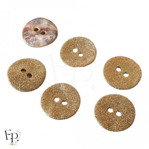 Bouton Pailleté Or 15 mm, en nacre Akoya, avec 2 trous, pour la mercerie fantaisie
