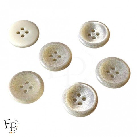 Bouton irisé blanc argenté en nacre Rivershell 18 mm, avec 4 trous, pour un effet irisé chic