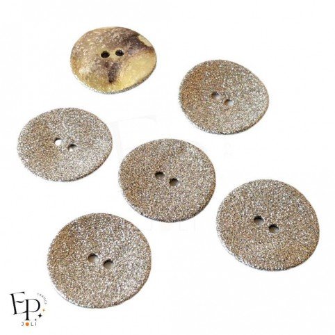 Bouton Pailleté argent 22 mm, en nacre Akoya, avec 2 trous, pour la mercerie fantaisie