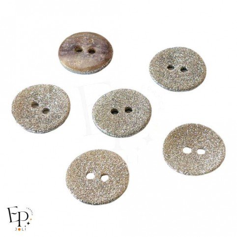 Bouton Pailleté argent 18 mm, en nacre Akoya, avec 2 trous, pour la mercerie fantaisie