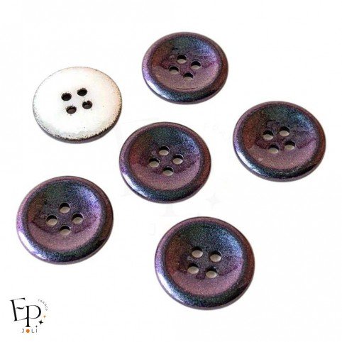 Bouton irisé Aubergine en nacre Rivershell 18 mm, avec 4 trous, pour un effet irisé chic