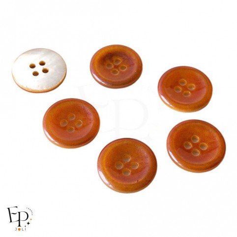 Bouton irisé Orange en nacre Rivershell 18 mm, avec 4 trous, pour un effet irisé chic