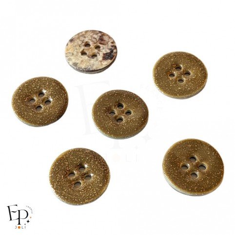 Bouton en nacre Akoya kaki pailleté doré 18 mm 4 trous