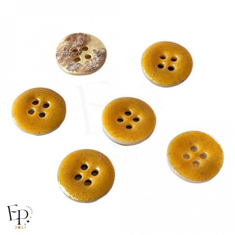Boutons en Nacre Akoya Orange Pailleté doré 15 mm