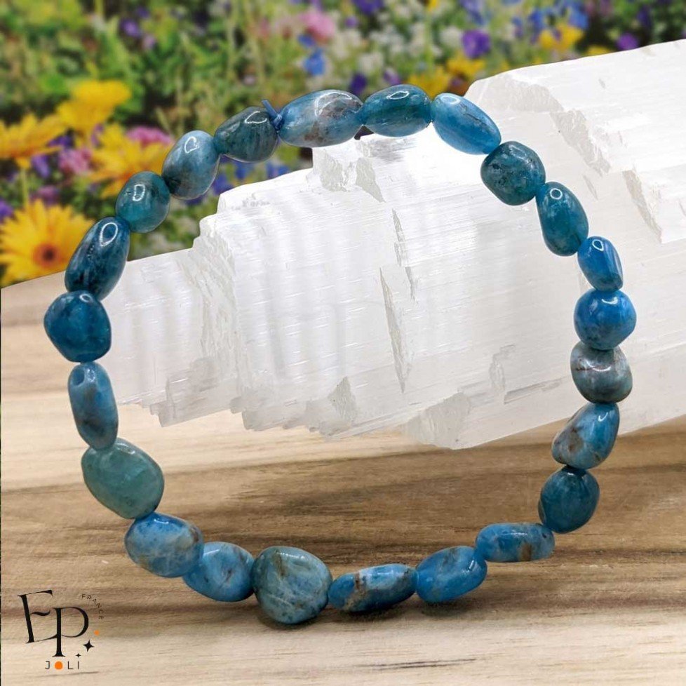 Bracelet en pierre naturelle Apatite bleue roulée turquoise – confiance et communication