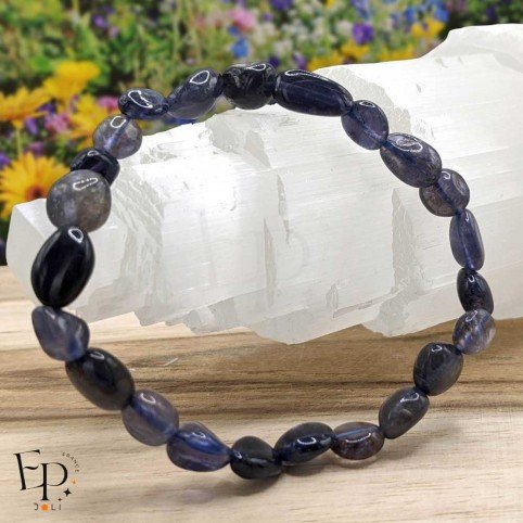 Bracelet en pierre naturelle Cordierite roulée bleu marine – clarté et guidage