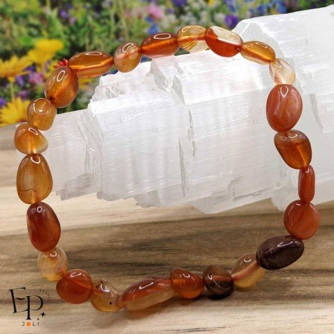 Bracelet en pierre naturelle Cornaline roulée orange – vitalité et enthousiasme