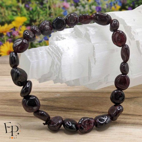 Bracelet en pierre naturelle roulée Grenat rouge – passion et énergie