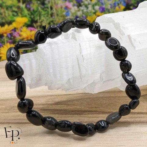 Bracelet en pierre naturelle Obsidienne Oeil Céleste roulée noire – protection et vérité