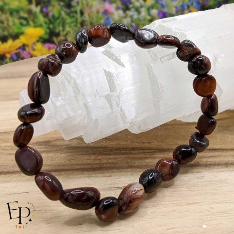 Bracelet en pierre naturelle Œil de Taureau roulée rouge – force et ancrage