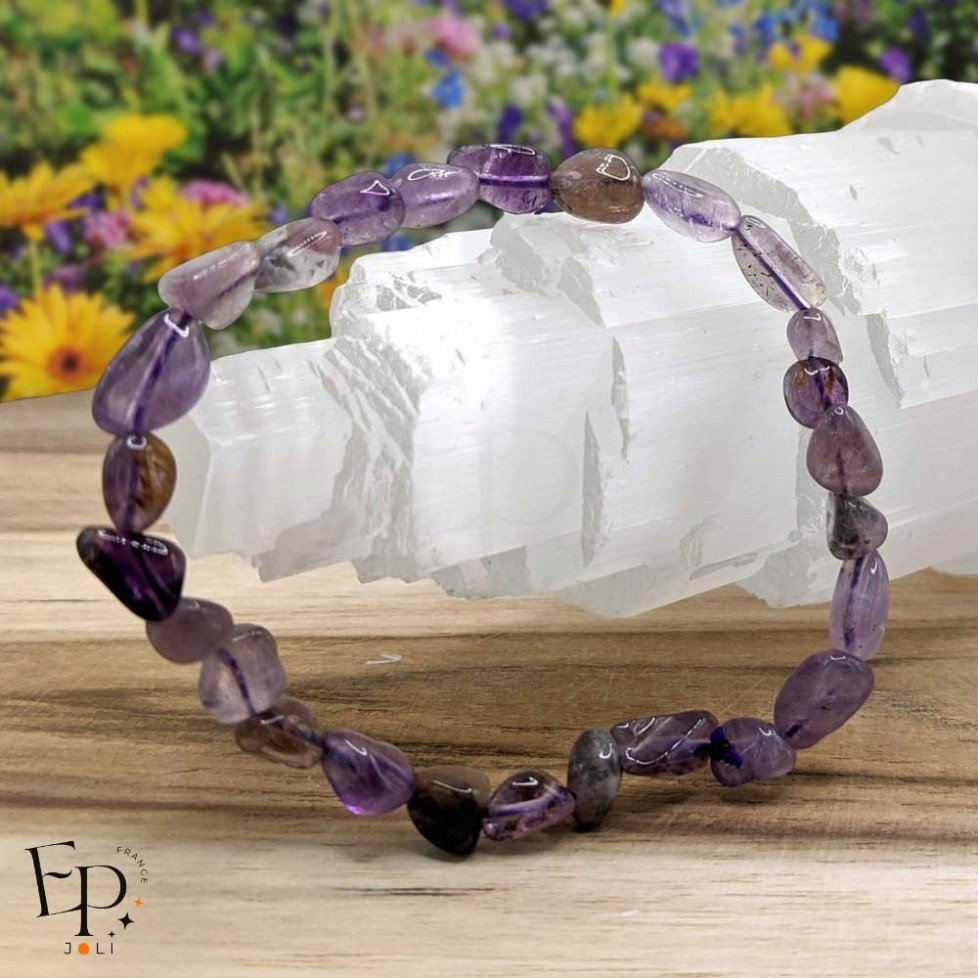 Bracelet en pierre naturelle Super Seven roulée violette – équilibre et protection - petites pierres