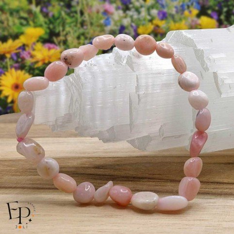 Bracelet en pierres roulées d’Opale rose naturelle - Amour et sérénité