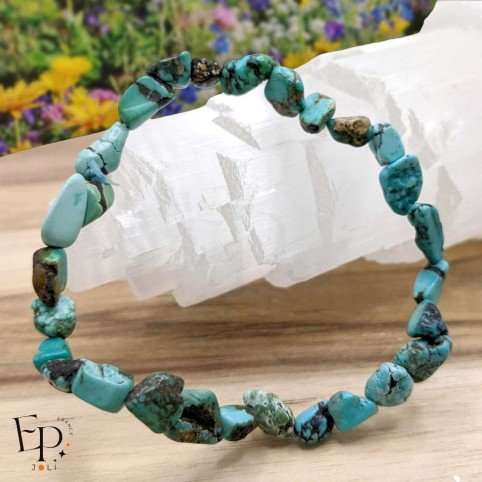 Bracelet en turquoise du Tibet pierre naturelle roulée – Communication, apaisement