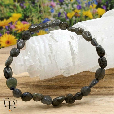 Bracelet en labradorite noire pierre naturelle roulée - Equilibre intérieur