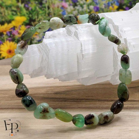 Bracelet en pierre roulée Chrysoprase naturelle – apaisement et équilibre émotionnel