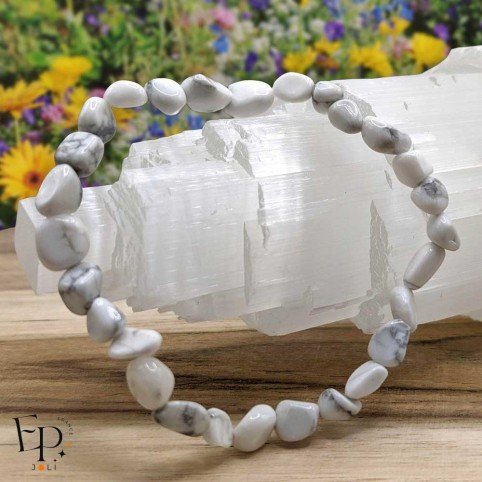 Bracelet en Howlite blanche en pierres naturelles roulées – pierre apaisante et relaxante