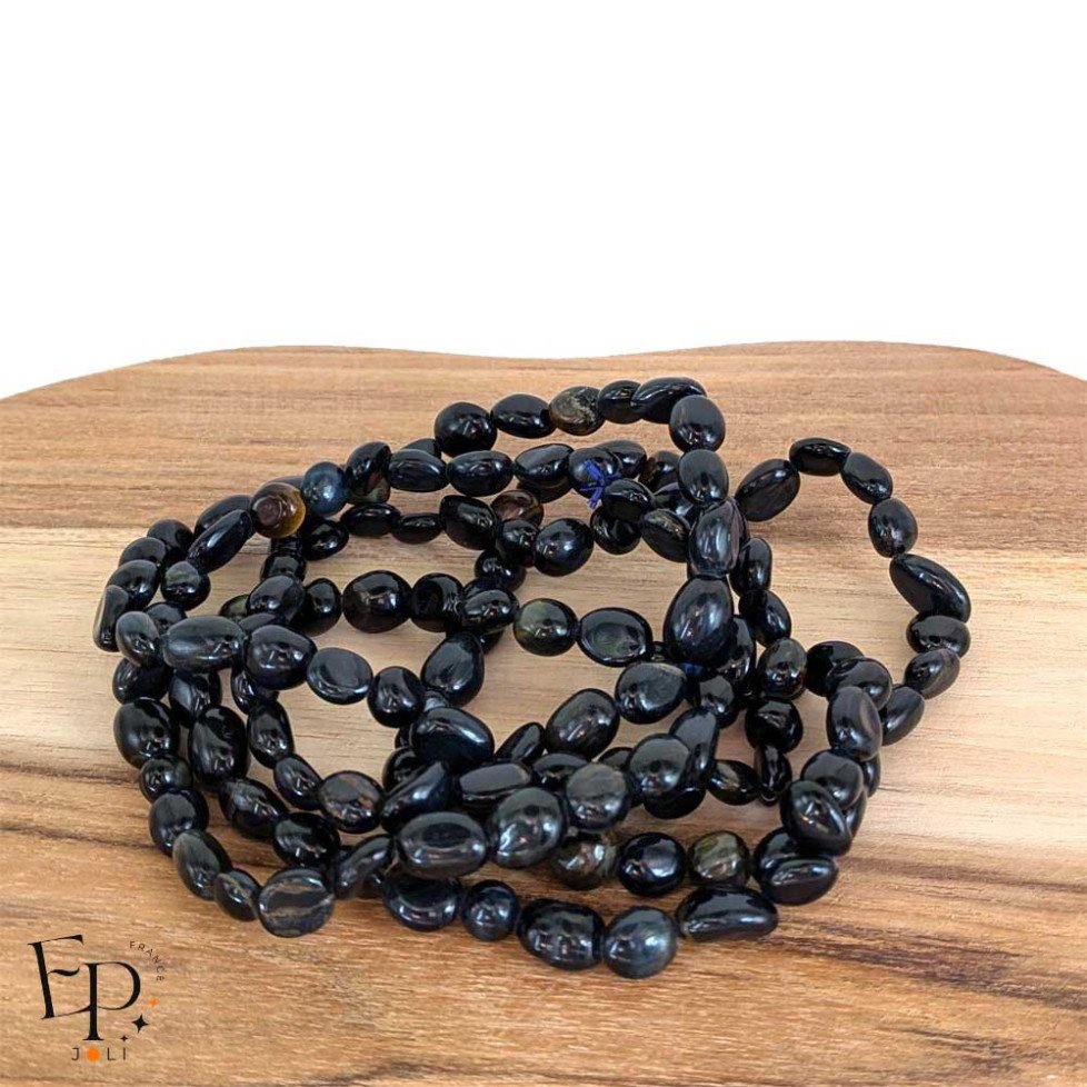 Bracelets en pierre naturelle Oeil de Faucon roulée noire – clarté et intuition