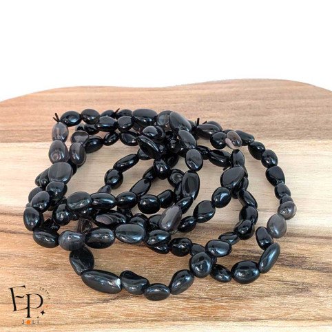 Bracelets en pierre naturelle Obsidienne Oeil Céleste roulée noire – protection et vérité