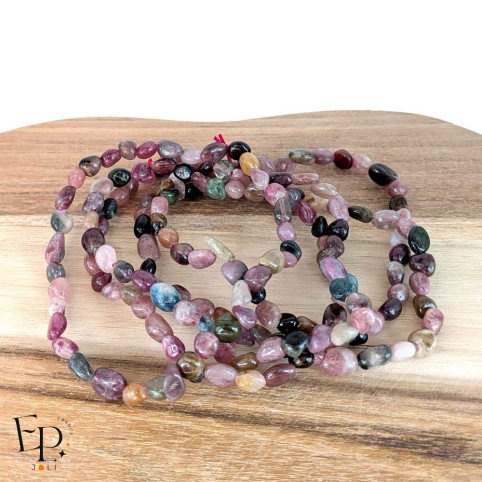 Bracelets en pierre naturelle Tourmaline multicolore roulée rose et vert – équilibre et harmonie