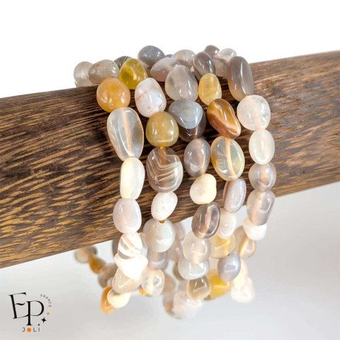 Bracelet en pierre naturelle Agate Botswana roulée beige – apaisement et stabilité émotionnelle