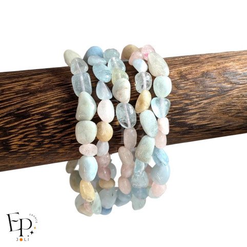 Bracelets en pierre naturelle Béryl bleu ciel roulée – pierres de taille moyenne - bijou naturel