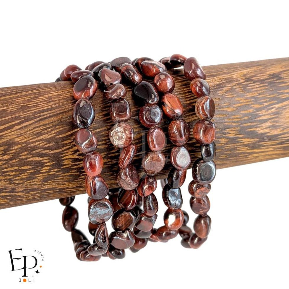 Bracelets en pierre naturelle Œil de Taureau roulée rouge – force et ancrage