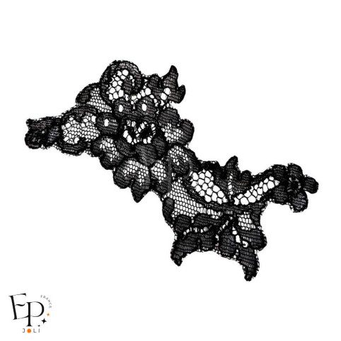 Grand bouquet thermocollant noir en dentelle de Calais- Caudry®  maison Jean Bracq  - détail