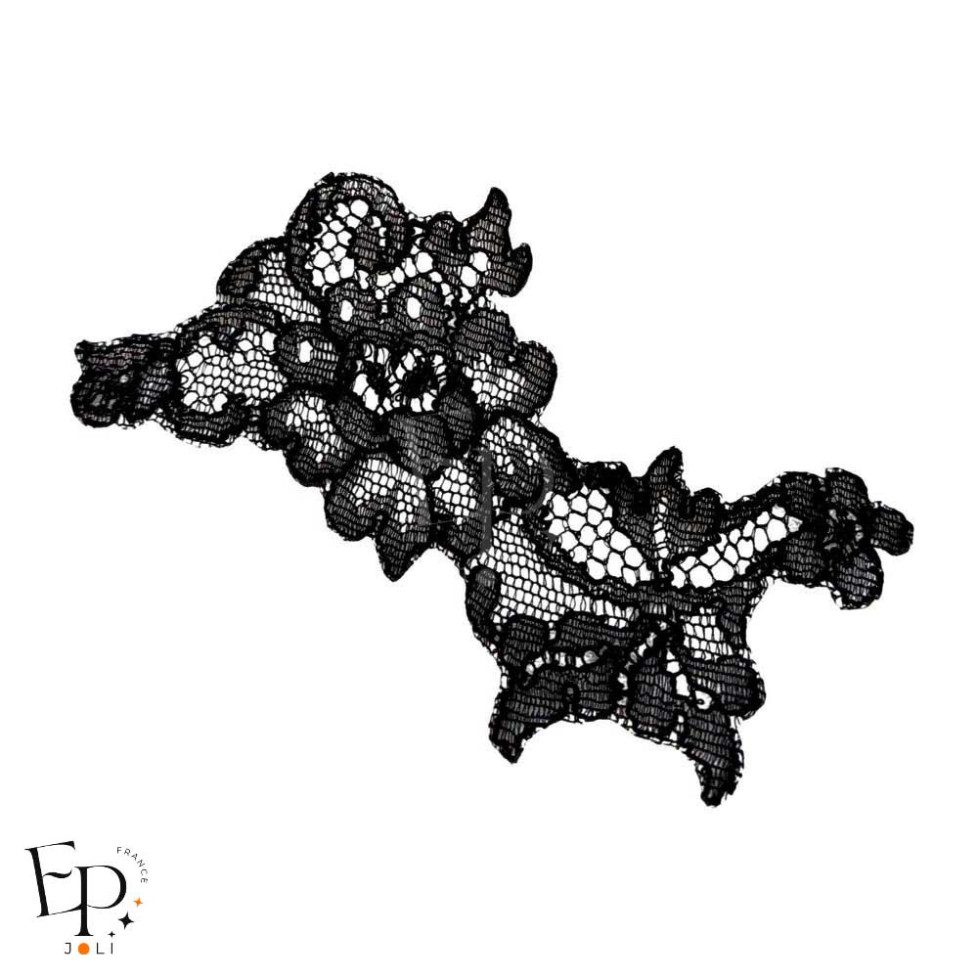 Grand bouquet thermocollant noir en dentelle de Calais- Caudry®  maison Jean Bracq  - détail