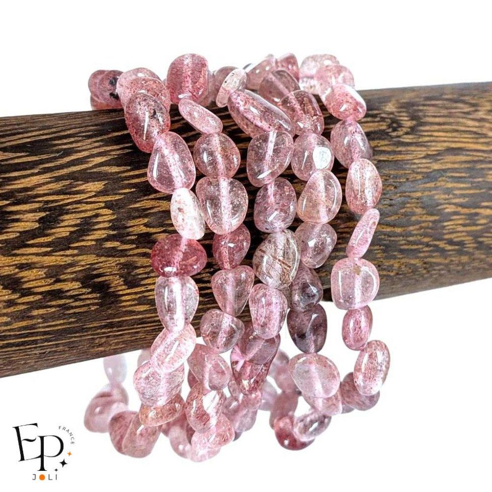 Bracelets en pierre naturelle Quartz Fraise roulée rose – bonheur et joie