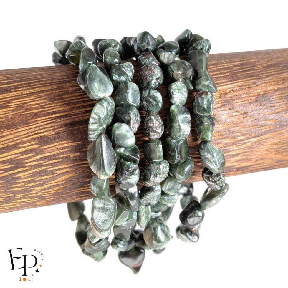 Bracelets Séraphinite, pierre naturelle roulée - Apaisement et énergie