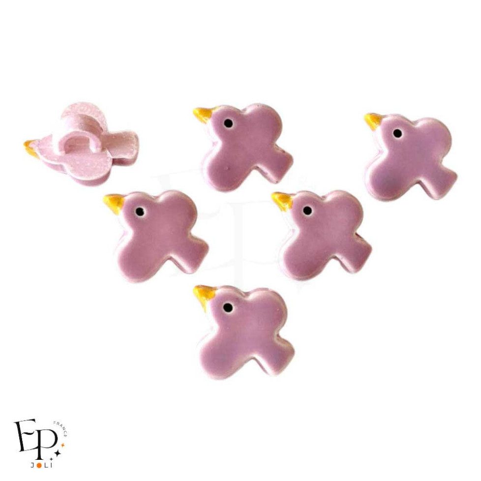 Boutons oiseau rose émaillés 12 mm couture enfant face dos