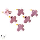 Boutons oiseau rose émaillés 12 mm couture enfant face dos