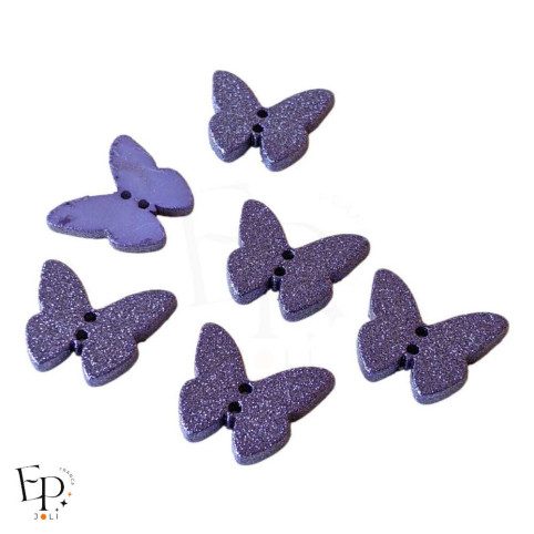 Boutons Papillon Bleu indigo Paillettes 22 mm - face et dos