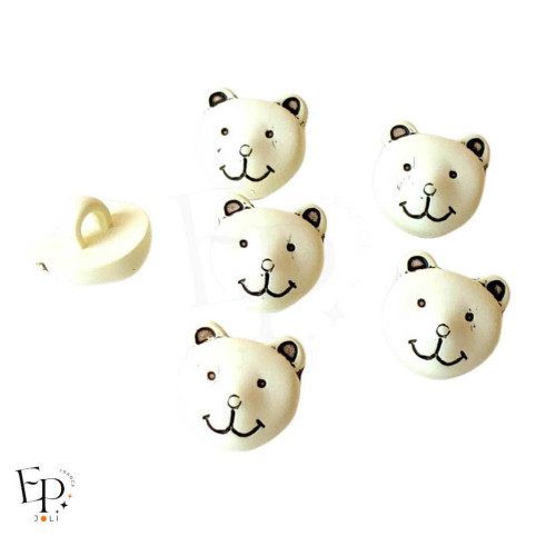 Boutons Ours Blanc 12 mm - face et dos