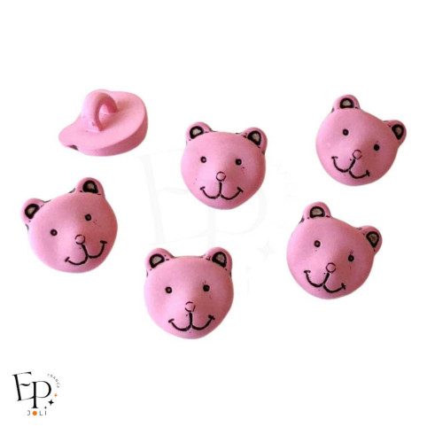 Boutons Ours Rose 12 mm - face et dos à queue