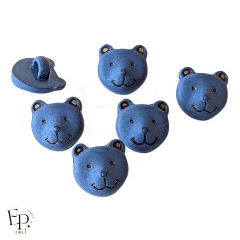 Boutons Ours Bleu marine 12 mm - face et dos à queue